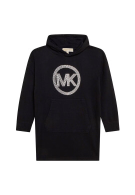 Michael Kors Детска памучна рокля в черно къс модел със стандартна кройка - Pepit.bg