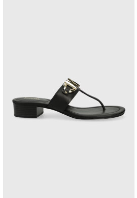 MICHAEL Michael Kors Кожени джапанки Izzy Thong в черно с висок ток - Pepit.bg