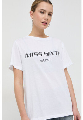 Miss Sixty Памучна тениска в бяло - Pepit.bg