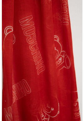 Moschino Памучен шал в червено с десен - Pepit.bg