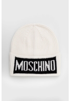 Moschino Шапка с вълна в бяло от плътен трикотаж - Pepit.bg