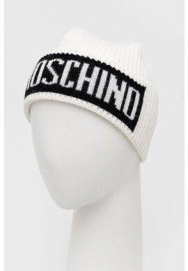 Moschino Шапка с вълна в бяло от плътен трикотаж - Pepit.bg