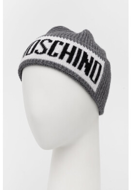 Moschino Шапка с вълна в сиво от плътен трикотаж - Pepit.bg