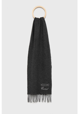 Moschino Вълнен шал в сиво с апликация - Pepit.bg