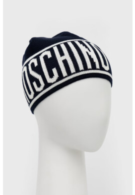 Moschino Вълнена шапка в тъмносиньо с фина плетка от вълна - Pepit.bg