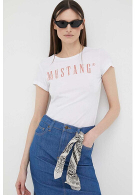 Mustang Памучна тениска в бяло - Pepit.bg