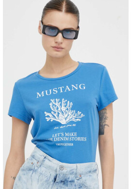 Mustang Памучна тениска в синьо - Pepit.bg