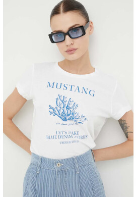 Mustang Памучна тениска в бяло - Pepit.bg