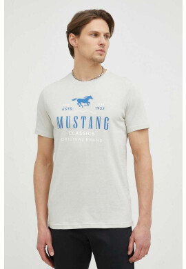 Mustang Памучна тениска Style Alex C Print в сиво с принт - Pepit.bg