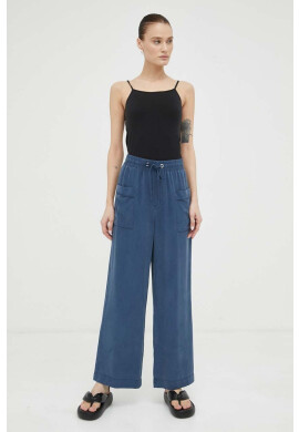 Mustang Панталон Style Drawstring Wide Leg в тъмносиньо с широка каройка с висока талия - Pepit.bg