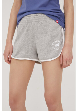 New Balance Къси панталони WS21800AG дамско в сиво меланж на с висока талия - Pepit.bg