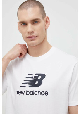 New Balance Памучна тениска в бяло с десен - Pepit.bg
