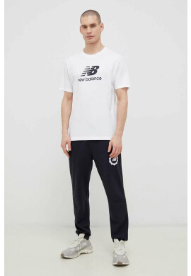 New Balance Памучна тениска в бяло с десен - Pepit.bg