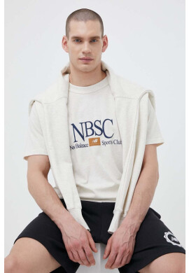 New Balance Памучна тениска в бежово с принт - Pepit.bg