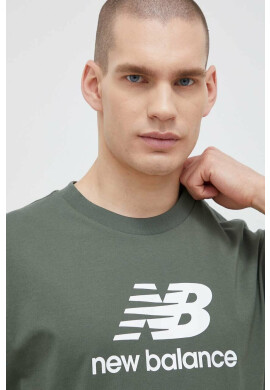New Balance Памучна тениска в зелено с десен - Pepit.bg