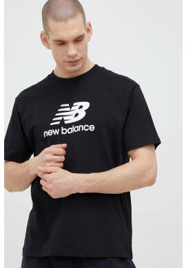 New Balance Памучна тениска в черно с десен - Pepit.bg