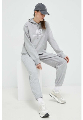 New Balance Суичър в сиво с качулка с принт - Pepit.bg