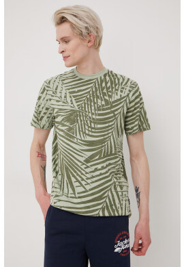 Only & Sons Памучна тениска в зелено с десен - Pepit.bg