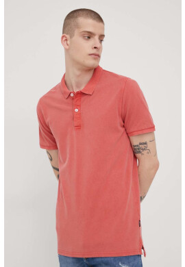 Only & Sons Памучна тениска с яка в червено с изчистен дизайн - Pepit.bg