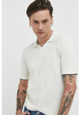 Only & Sons Тениска с яка в бежово с изчистен дизайн - Pepit.bg
