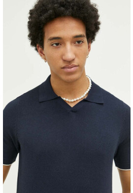 Only & Sons Тениска с яка в тъмносиньо с изчистен дизайн - Pepit.bg