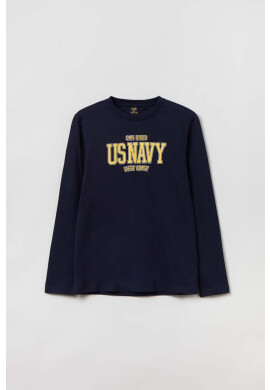 OVS Детска блуза с дълги ръкави в тъмносиньо с принт - Pepit.bg