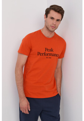 Peak Performance Памучна тениска в оранжево с принт - Pepit.bg