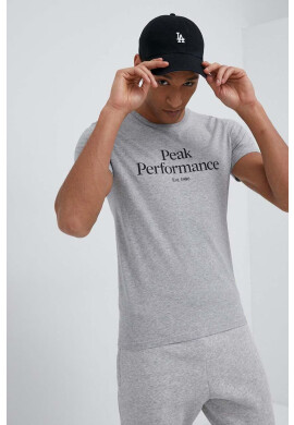 Peak Performance Памучна тениска в сиво с принт - Pepit.bg