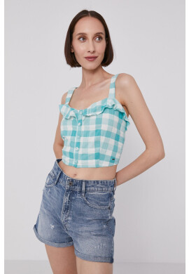 Pepe Jeans Блуза VALENTINA дамска в тюркоазено на каре - Pepit.bg