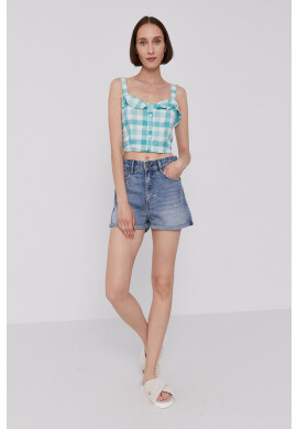 Pepe Jeans Блуза VALENTINA дамска в тюркоазено на каре - Pepit.bg