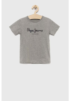 Pepe Jeans Детска памучна тениска в сиво с принт - Pepit.bg