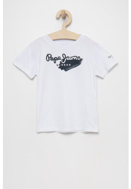 Pepe Jeans Детска памучна тениска в бяло с принт - Pepit.bg