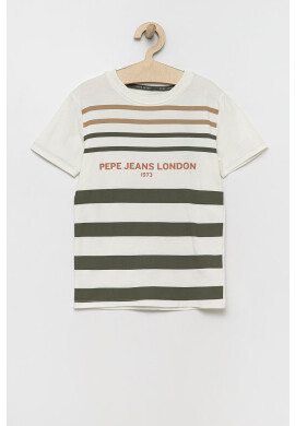 Pepe Jeans Детска памучна тениска в бяло с принт - Pepit.bg