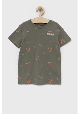 Pepe Jeans Детска памучна тениска в зелено с десен - Pepit.bg