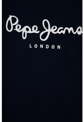 Pepe Jeans Детска памучна тениска в тъмносиньо с принт - Pepit.bg