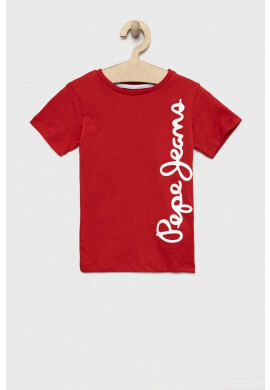 Pepe Jeans Детска памучна тениска в червено с принт - Pepit.bg