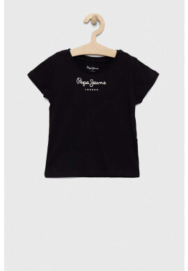Pepe Jeans Детска памучна тениска В черно - Pepit.bg