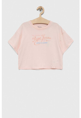 Pepe Jeans Детска памучна тениска Non-denim в розово - Pepit.bg