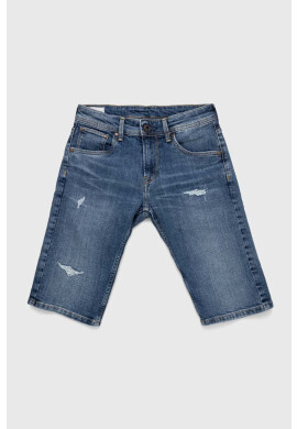 Pepe Jeans Детски дънков къс панталон Cashed Short Repair в синьо с регулируема талия - Pepit.bg