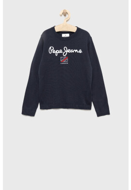 Pepe Jeans Детски памучен пуловер в тъмносиньо от лека материя - Pepit.bg
