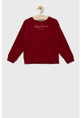 Pepe Jeans Детски памучен суичър в бордо с принт - Pepit.bg