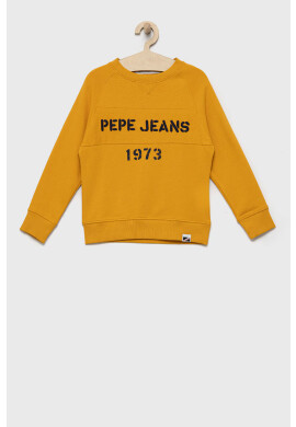 Pepe Jeans Детски памучен суичър в жълто с десен - Pepit.bg