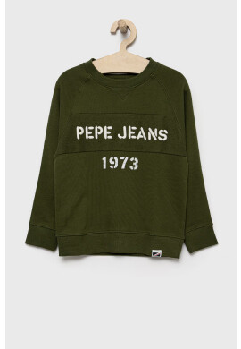 Pepe Jeans Детски памучен суичър в зелено с апликация - Pepit.bg