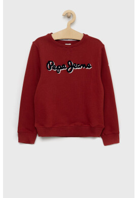 Pepe Jeans Детски памучен суичър в бордо с апликация - Pepit.bg