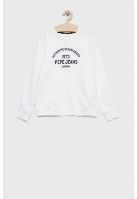 Pepe Jeans Детски памучен суичър в бяло с принт - Pepit.bg