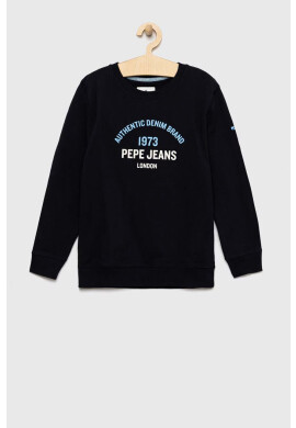 Pepe Jeans Детски памучен суичър в тъмносиньо с принт - Pepit.bg
