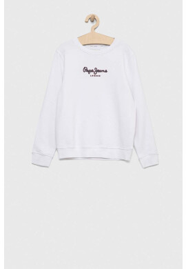 Pepe Jeans Детски памучен суичър в бяло с десен - Pepit.bg