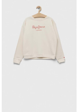 Pepe Jeans Детски памучен суичър Rose в бежово с принт - Pepit.bg