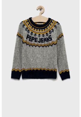 Pepe Jeans Детски пуловер с вълна в сиво от топла материя - Pepit.bg