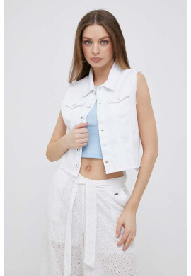 Pepe Jeans Дънков елек Elsie дамски в бяло с преходна изолация - Pepit.bg